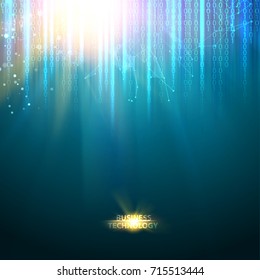 Abstract blue science design and bigdata. Particles of computer network with fallen array of numbers over blue background. Abstract science design. Vector illustration.