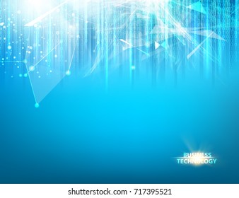 Abstract blue science design and bigdata. Particles of computer network with fallen array of numbers over blue background. Abstract science design. Vector illustration.