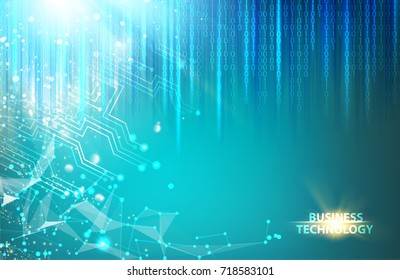 Abstract blue science design and bigdata. Particles of computer network with fallen array of numbers over blue background. Abstract science design. Vector illustration.