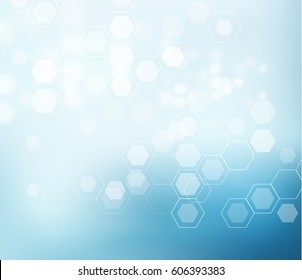 Abstract blue science vector background with hexagons.