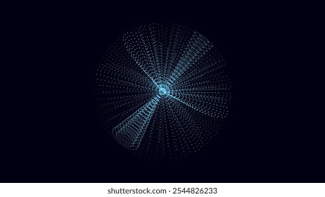 Abstractas esfera azul de ciencia ficción con partículas y líneas. Conexión de red de Tecnología en el mundo. Ilustración vectorial futurista. Las conexiones digitales globales ayudan. Esfera geométrica de estructura de alambre 3D.