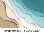 Abstract blue sea and beach summer background with paper waves and seacoast for banner, invitation, poster or web site design. Paper cut style, 3d effect imitation, space for text, vector illustration