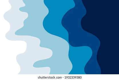 Abstract blue sea and beach summer background with paper waves and seacoast for banner, invitation, poster or web site design. Paper cut style, 3d effect imitation, space for text, vector illustration