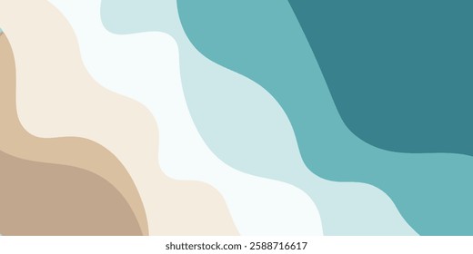 Abstract blue sea and beach summer background with paper waves and seacoast for banner, invitation, poster or website design. Paper cut style, 3d effect imitation, space for text, vector illustration