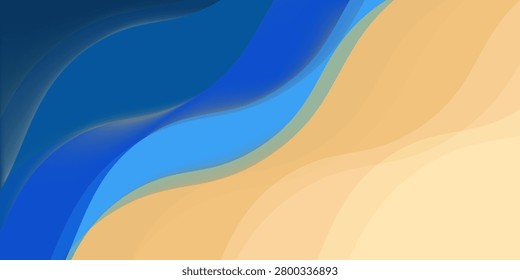 abstract blue sea and beach summer background with paper waves and seacoast