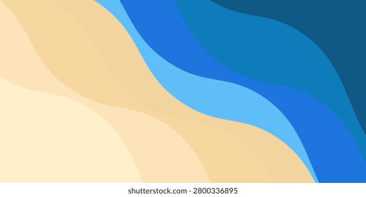 abstract blue sea and beach summer background with paper waves and seacoast