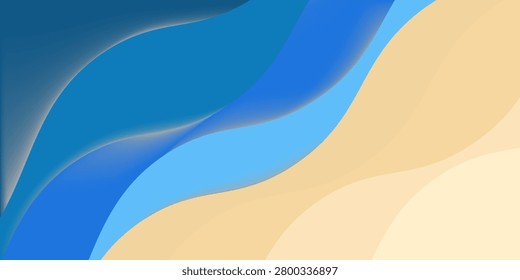 abstract blue sea and beach summer background with paper waves and seacoast
