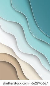 Abstract blue sea and beach summer background with curve paper waves, seacoast, cropped with clipping mask for banner, flyer, invitation, poster or website design. Paper cut style, vector illustration