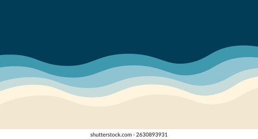 Abstract blue sea with boat and white sand beach top view vector illustration. Tropical blue sea concept flat design background. Eps 10
