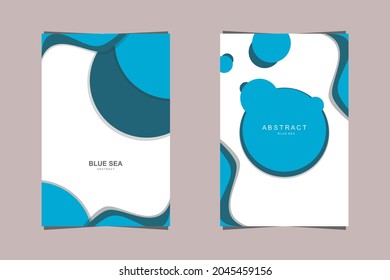 Abstract Blue Sea Circle and Wave Element Cover Template White Background Set