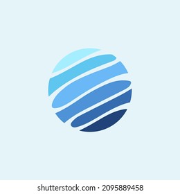 Abstract blue sea colors on circular shape graphic illustration. Abstract sphere logo design.