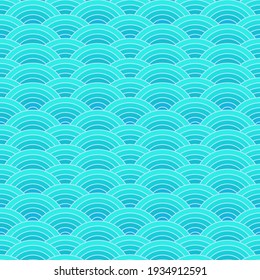 Abstract blue sea vaves seamless background. Beautiful vector illustration for decoration, textile or paper print.