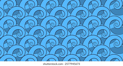 Abstract blue sea wave background. Cartoon swirling waves. Twisted lines vector illustration.