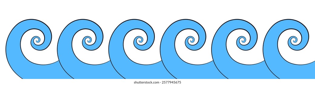 Abstract blue sea wave background. Cartoon swirling waves. Twisted lines vector illustration.