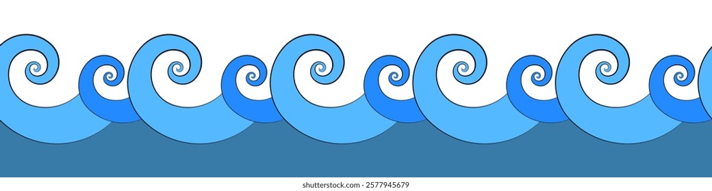 Abstract blue sea wave background. Cartoon swirling waves. Twisted lines vector illustration.