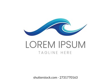 Logotipo Abstractas de la Ola del Mar Azul para la marca de deportes acuáticos y centros turísticos costeros