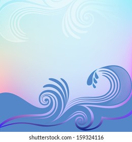 Abstract blue sea wave vector background with copy space.