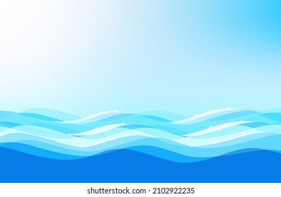 Abstract blue sea waves sky midday gradient light blue white texture background. Daytime sunlight reflected sparkling sea water surface. Concept design bright summer color blue. Vector Illustration