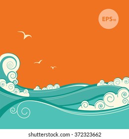 Abstract blue sea waves. Vector illustration of sea landscape