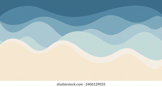 Resumen del mar azul con ilustraciones vectoriales de arena blanca. Fondo de diseño plano con concepto de mar tropical azul.