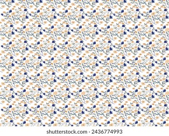 Abstract blue seamless floral pattern with leaves