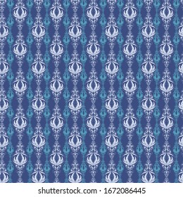Abstract blue seamless flower pattern, Damascus. Vector, Wallpaper or fabric in the interior, unique ornament