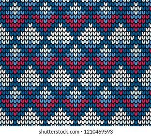 Abstract blue seamless knitting pattern with squares background