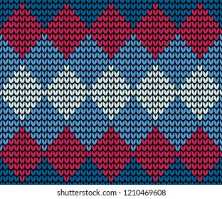 Abstract blue seamless knitting pattern with squares background