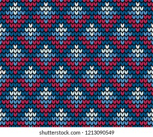 Abstract blue seamless knitting pattern with wave lines background