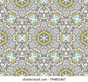 Abstract blue seamless ornamental pattern for fabric. mosaic tiled wallpaper design