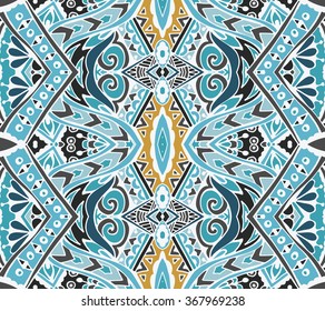 Abstract blue seamless ornamental vector pattern for fabric. mosaic tiled