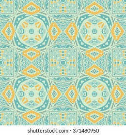 Abstract blue seamless ornamental vector pattern for fabric. mosaic tiled