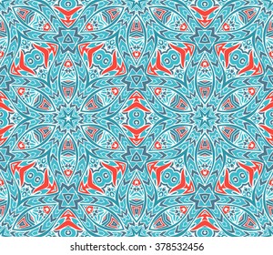 Abstract blue seamless ornamental vector  for fabric. mosaic tiled. festive geometric kaleidoscopic seamless pattern ethnic tribal background