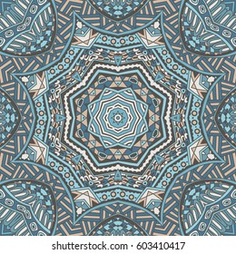 Abstract blue seamless ornamental vector pattern for fabric. mosaic tiled