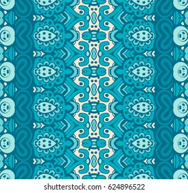 Abstract blue seamless ornamental vector pattern for fabric. mosaic tiled