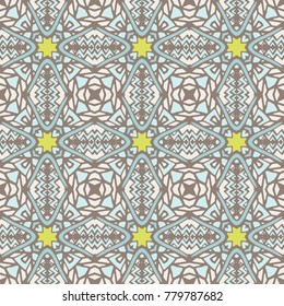 Abstract blue seamless ornamental vector pattern for fabric. mosaic tiled