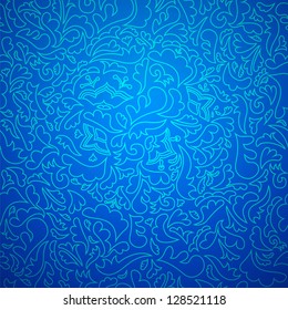 Abstract blue seamless pattern with floral background. Vector illustration for your bright water design. Endless aqua wallpaper.