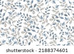 Abstract blue seamless pattern with leaves. Raster illustration.Dark branches with leaves on grey background.  seamless pattern.