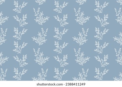 Abstract blue seamless pattern with leaves. Two-color vector floral pattern. Design for wallpaper, wrapping paper, background, fabric.