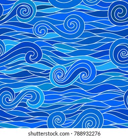 Abstract blue seamless pattern with waves, vector illustration