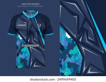 abstract blue shape t shirt mockup sport jersey design for football soccer, racing, e sports, running design kit