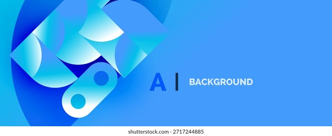 Las Formas azules Abstractas crean una composición dinámica. El diseño moderno cuenta con Gradientes, curvas, Elementos de texto. Estética limpia.