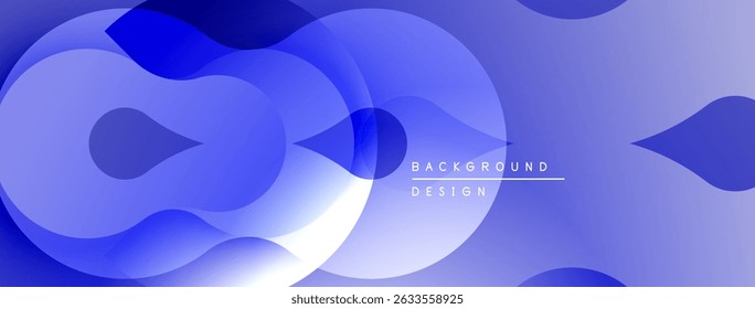 Abstract blue shapes overlap creating dynamic composition. Gradient shades provide depth, modern aesthetic. Minimalist design suitable backgrounds.