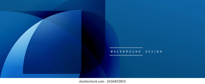 Abstract blue shapes overlap, creating dynamic gradient effect. Minimalist design with text element background design. Modern aesthetic.
