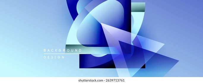 Abstract blue shapes overlap, creating dynamic composition. Gradient hues suggest depth, modern design aesthetic. Text reads background design.