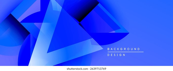 Abstract blue shapes overlap, creating dynamic visual effect. Gradient colors suggest depth, modern design aesthetic.