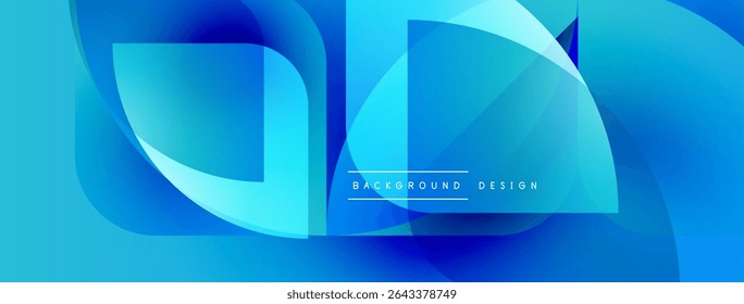 Formas azuis abstratas se sobrepõem, criando um efeito visual dinâmico. Design moderno adequado para fundos, apresentações. Gradientes suaves apresentam profundidade.
