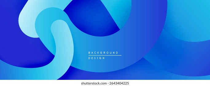 Abstract blue shapes overlap, creating dynamic composition. Smooth gradients suggest depth, modern aesthetic. Minimalist design.