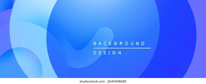 Abstract blue shapes overlap, creating dynamic background. Text reads background design. Smooth gradients dominate composition.