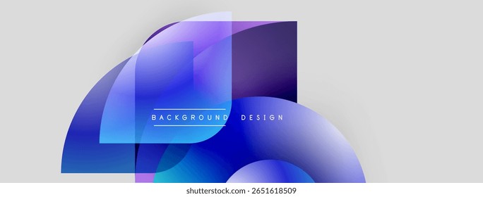 Abstract blue shapes overlap, creating dynamic background. Text reads background design. Minimalist, modern aesthetic. Smooth gradients present.